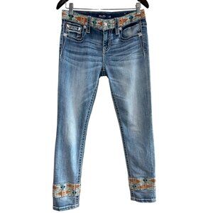 Miss Me Hailey Ankle Skinny Jeans Womens Size 28 Medium Wash Embroidered Trim De